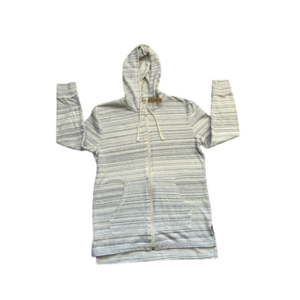Hanes Womens Space Dye Fleece Lined Zip Up Hoodie Grey White Striped Small